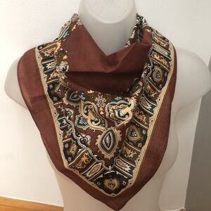 Brown /Yellow Paisley Medallion Print Cotton Bandana. VTG